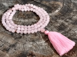 Rose quartz mala with rose gold plated pewter accents